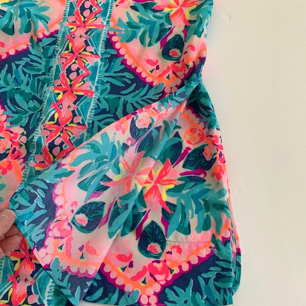 Lilly Pulitzer Tanya Romper Seaside Aqua Coconut Cove sz 2 0 XS Rayon Tropical